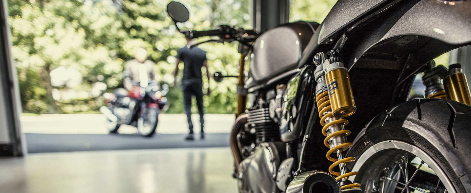 Motorcycles in a dealership showroom